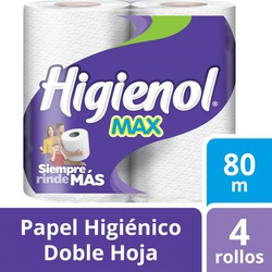 HIGIENOL PAPEL HIGIENICO DOBLE HOJA 4 X 30 MTS                                                      